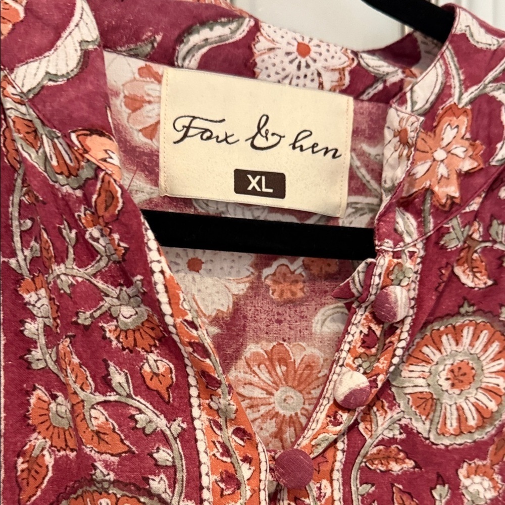 Bohemian Fox & Hen Boutique Burgundy Floral Long Sleeve Dress XL - Picture 3 of 11